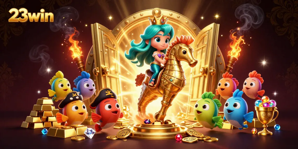Experience thrilling wins at 23win's vibrant online casino with princess and seahorse.
