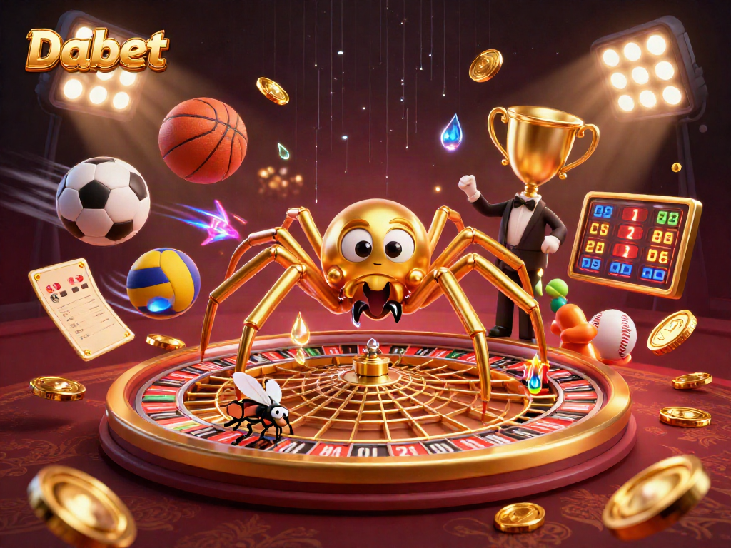 Dabet transforms gambling with an engaging cartoon casino world featuring a spider spinning a roulette wheel web.