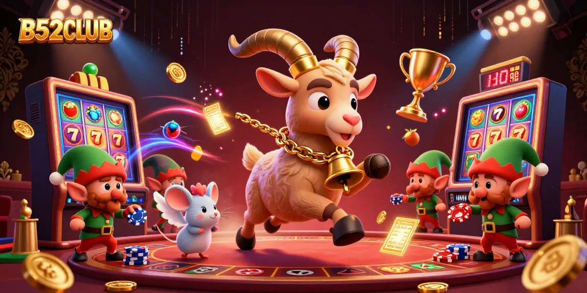 B52CLUB showcases festive gaming with Krampus, angel mouse, and elf gremlins in a thrilling casino scene.