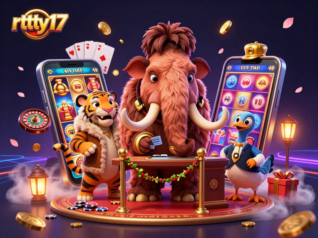 Casino scene showcasing rttty17 bouncer checking ID of a VIP guest, with slot game elements.
