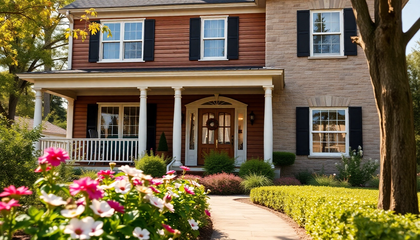 Renovated colonial home showcasing exquisite architectural features and vibrant garden blooms.