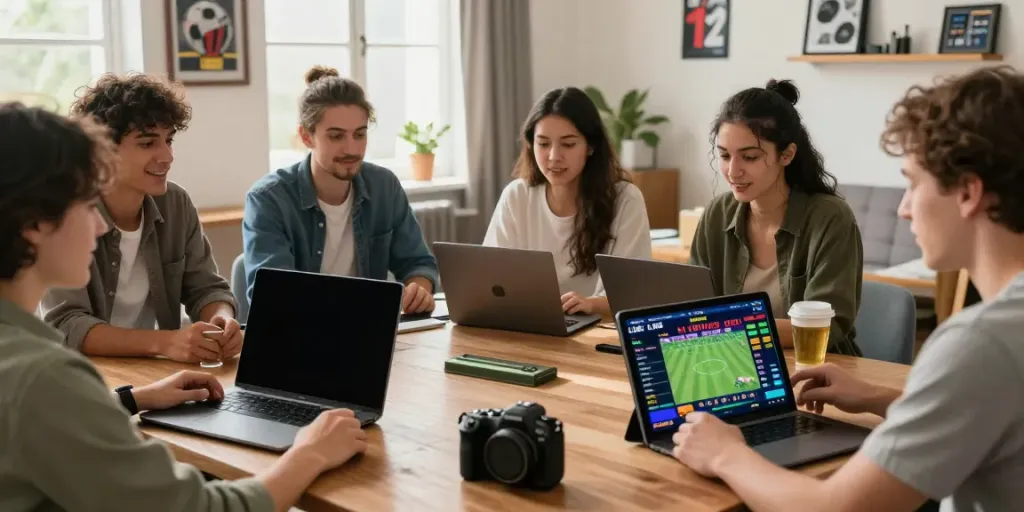 Excited users interacting with the LU88 online betting platform in a lively setting.