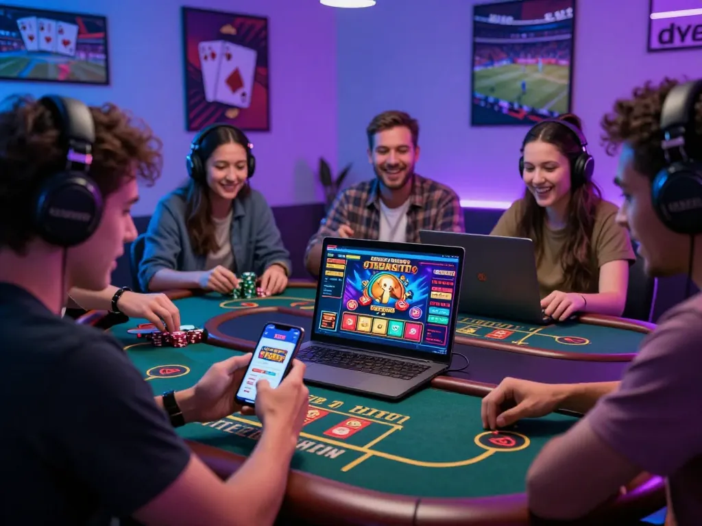 Exciting online gaming scene with players using the 8KBET app on their devices.