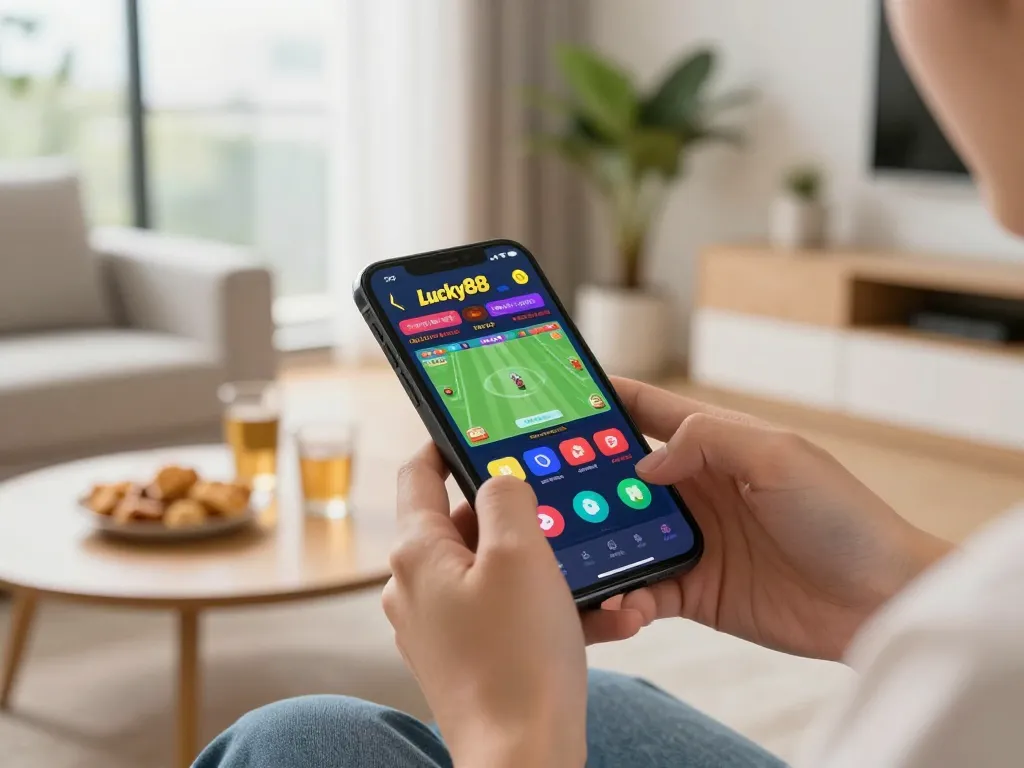 Engaging moment of sports betting on the Lucky88 app featuring a smartphone in use during gameplay.