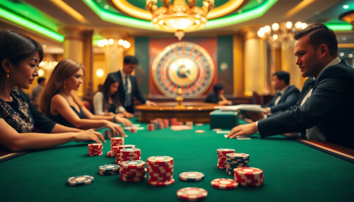 Experience the thrill of gambling at 98win with vibrant casino scenes and poker action.