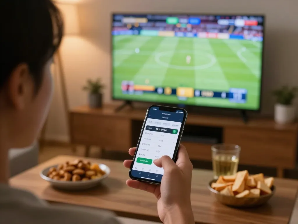 Engaging sports betting experience with TR88 app on smartphone, showcasing real-time odds and live match.
