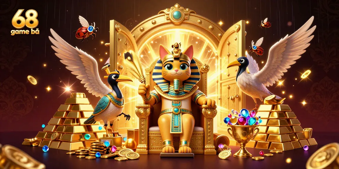 Experience the excitement of 68 game bài with a colorful and vibrant 3D illustration of an Egyptian-themed casino.