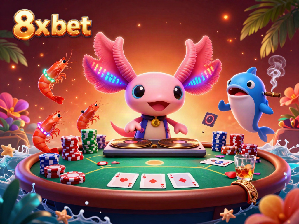 Experience the excitement of 8x bet with vibrant characters and poker elements in a thrilling scene.