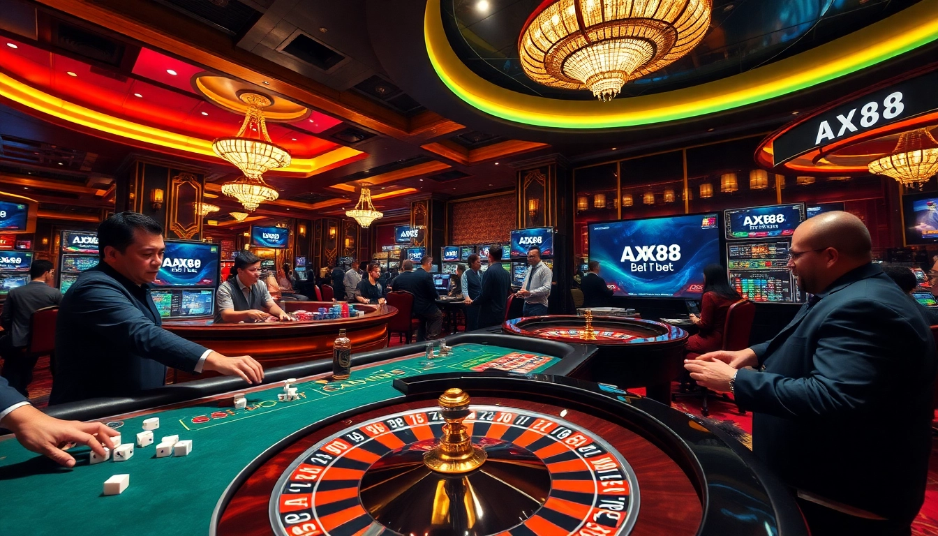 Immersive gaming experience of AX88 bet, featuring poker, roulette, and online betting.