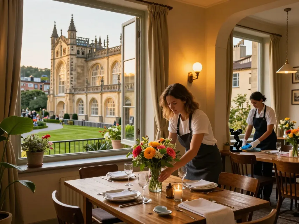 Airbnb management in Bath featuring a welcoming property with fresh flowers, inviting ambiance, and expert cleaning staff.