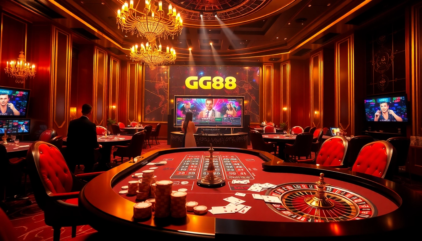 Engaging scene depicting a user at GG88 đăng nhập with casino elements and luxurious ambiance.