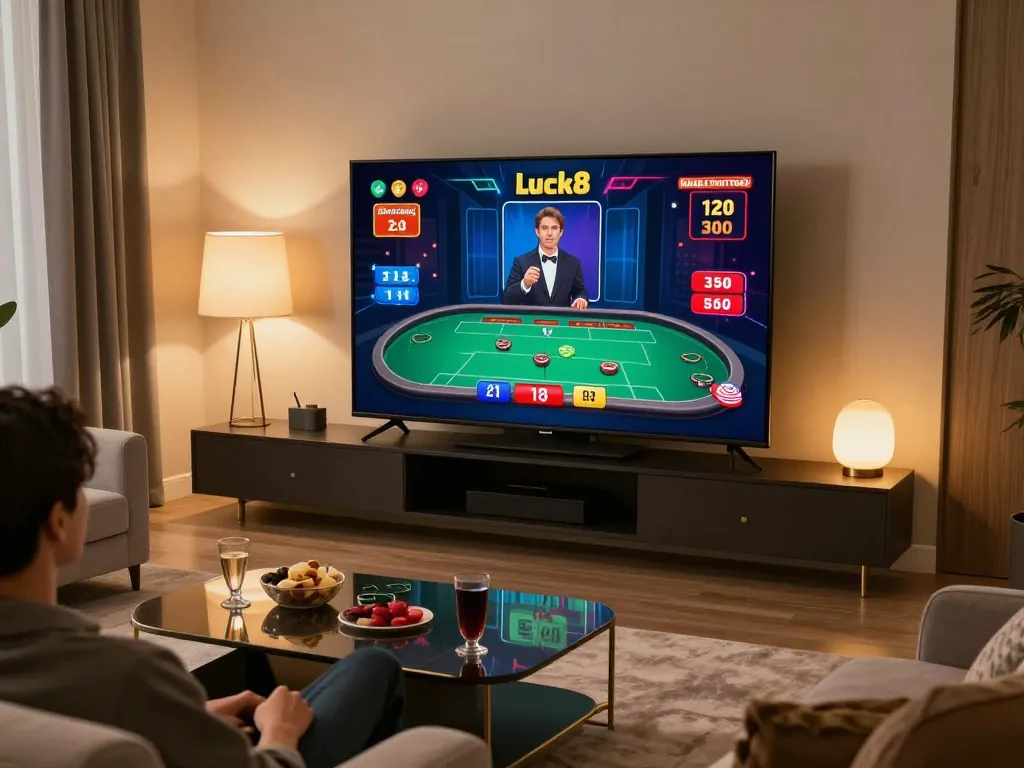 Player engaging in live dealer action on Luck8 platform while relaxing at home.