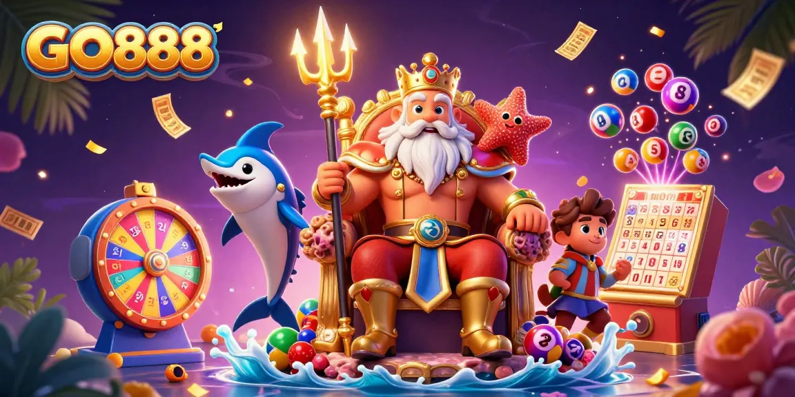 Experience thrilling gameplay with GO888 amidst vibrant casino elements and characters.
