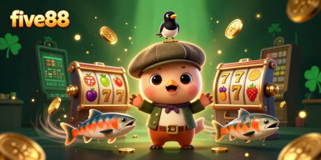 Experience thrilling gameplay with five88 featuring adorable characters in a lively casino-themed setting.