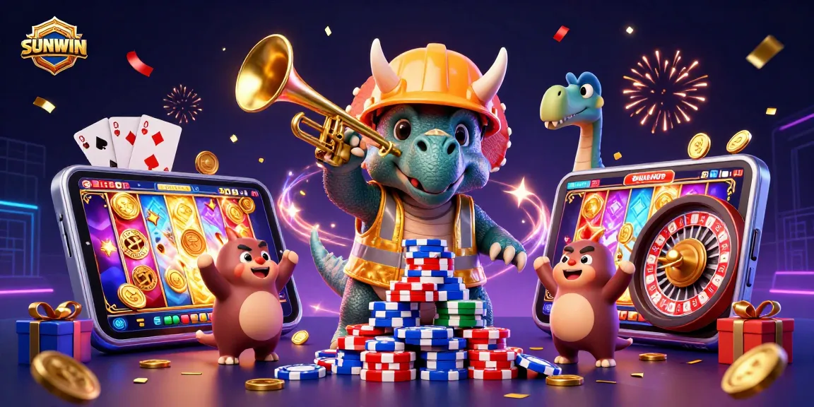 SUNWIN offers thrilling experiences with a carnival of colorful games and celebrating characters in a vibrant casino environment.