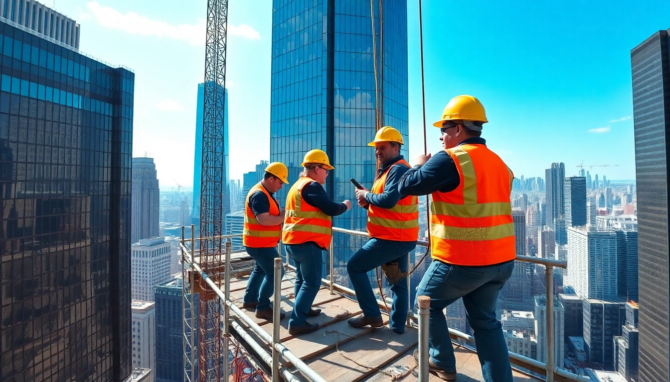 New York City Commercial General Contractor working on a skyscraper with a bustling city backdrop.