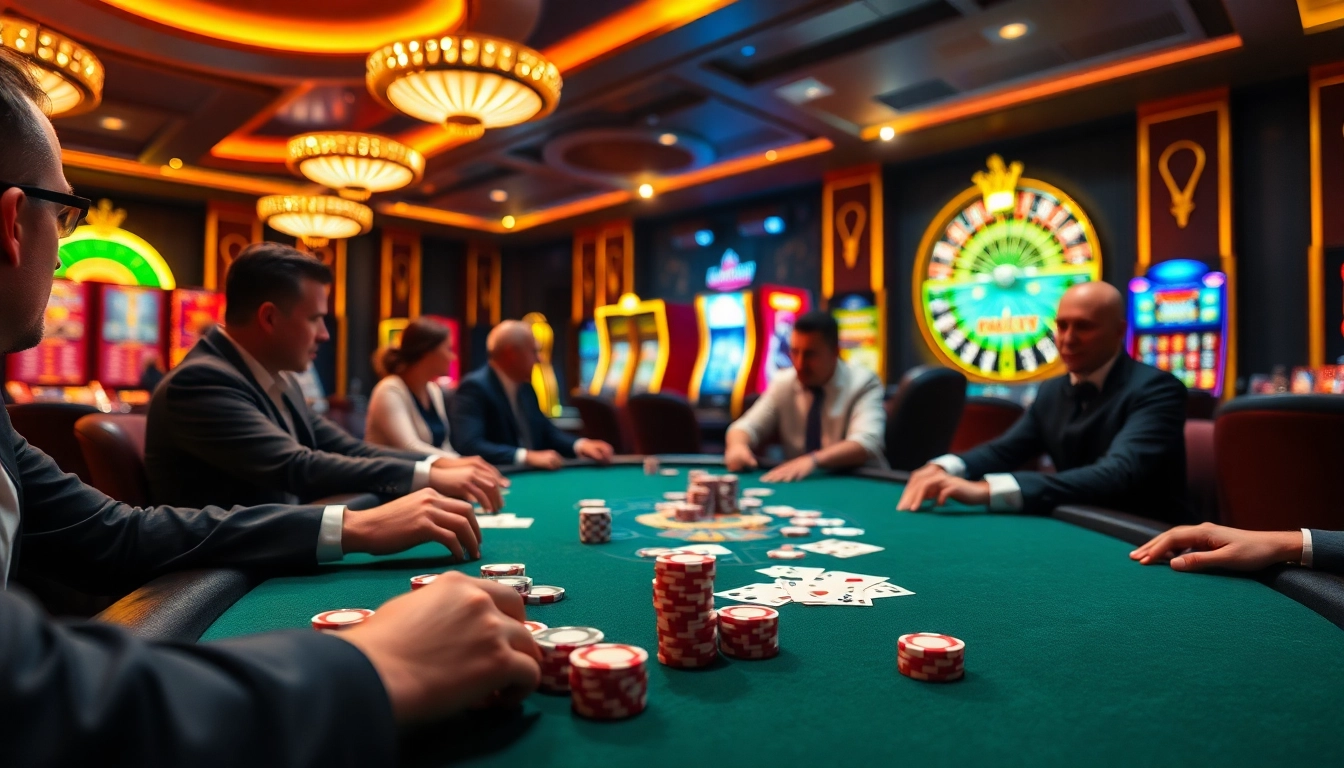 Engage in lively poker gameplay at Fun88 link casino with vibrant chips and cards on display.