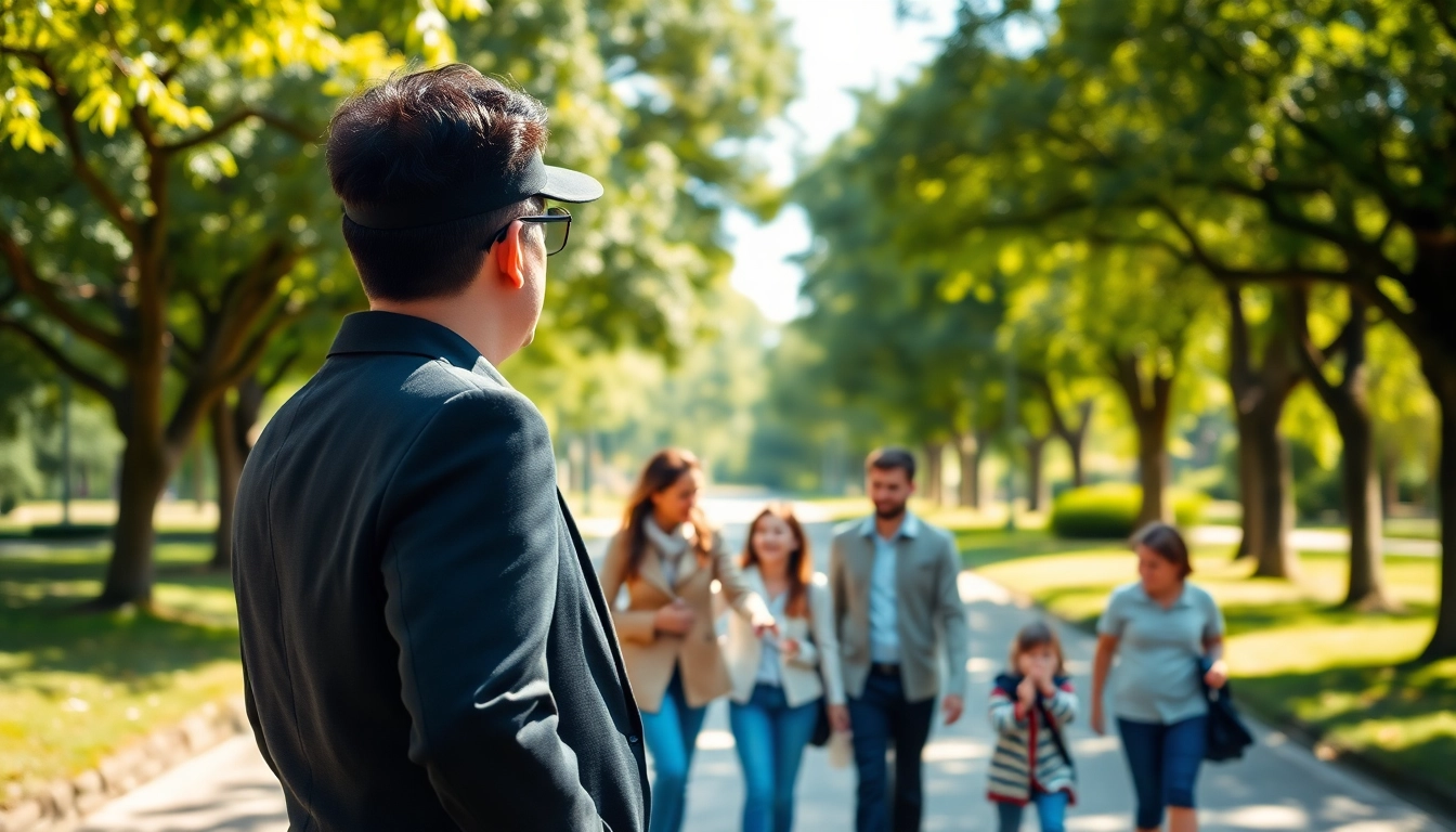 Family Protection presented through a security guard ensuring safety while a family enjoys a day in the park.