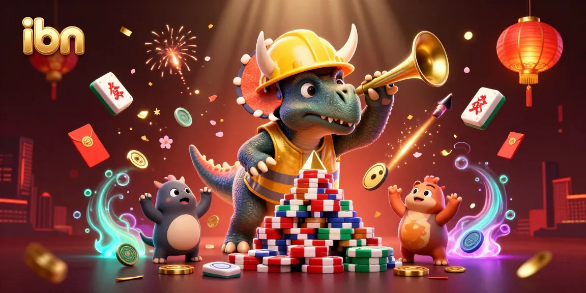 ibn celebrates winning moments at a vibrant casino with cartoon dinosaurs and festive decorations
