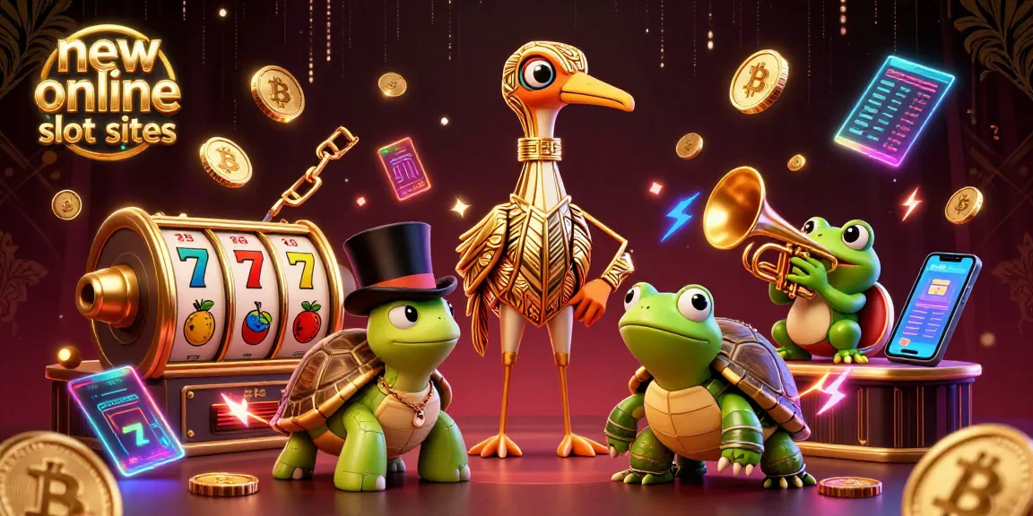 Play exciting new online slot sites packed with vibrant casino elements and neon lights.