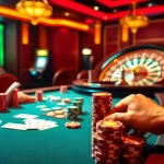 Players gambling at SV88's poker table, showcasing high-stakes action and vibrant casino atmosphere.