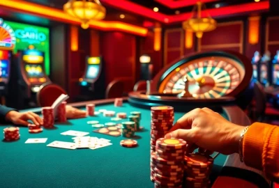 Players gambling at SV88's poker table, showcasing high-stakes action and vibrant casino atmosphere.