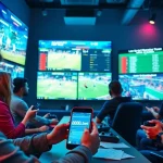 Dynamic sports betting atmosphere at 888b.bet with diverse players engaged in betting activities.