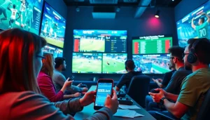 Dynamic sports betting atmosphere at 888b.bet with diverse players engaged in betting activities.