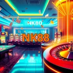 Experience the NK88 APP excitement with vibrant casino elements like cards and slots.