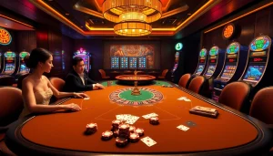 Experience high-stakes action at HU88’s luxurious casino with vibrant slot machines and elegant poker games.
