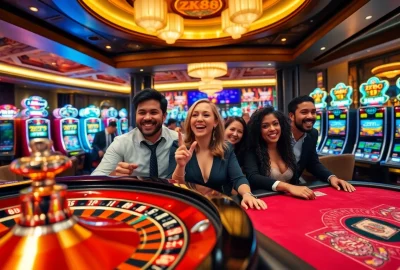 Winning excitement at ZK88 with casino tables, vibrant slots, and luxury ambiance.
