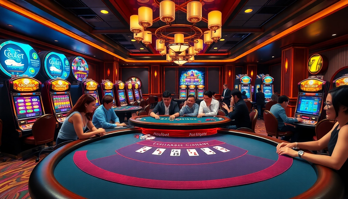 Experience luxury gaming at nhà cái 789bet with vibrant casino scenes of blackjack and slots.