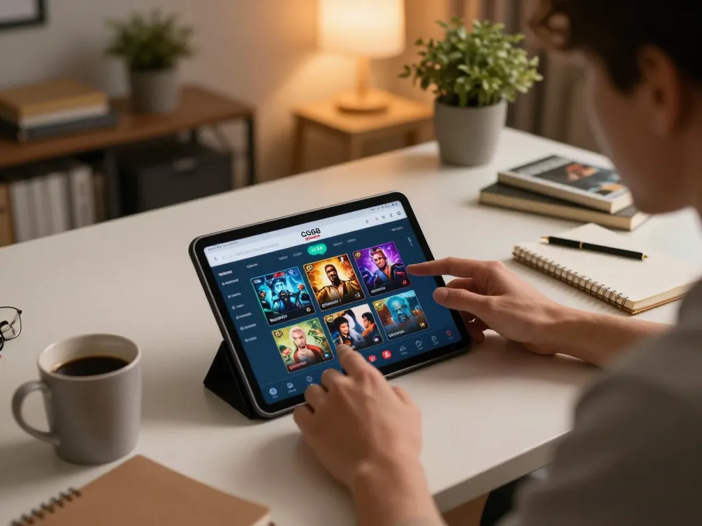 Engaging with GG88 đăng nhập on a tablet, highlighting a cozy online gaming setup and strategic ambience.