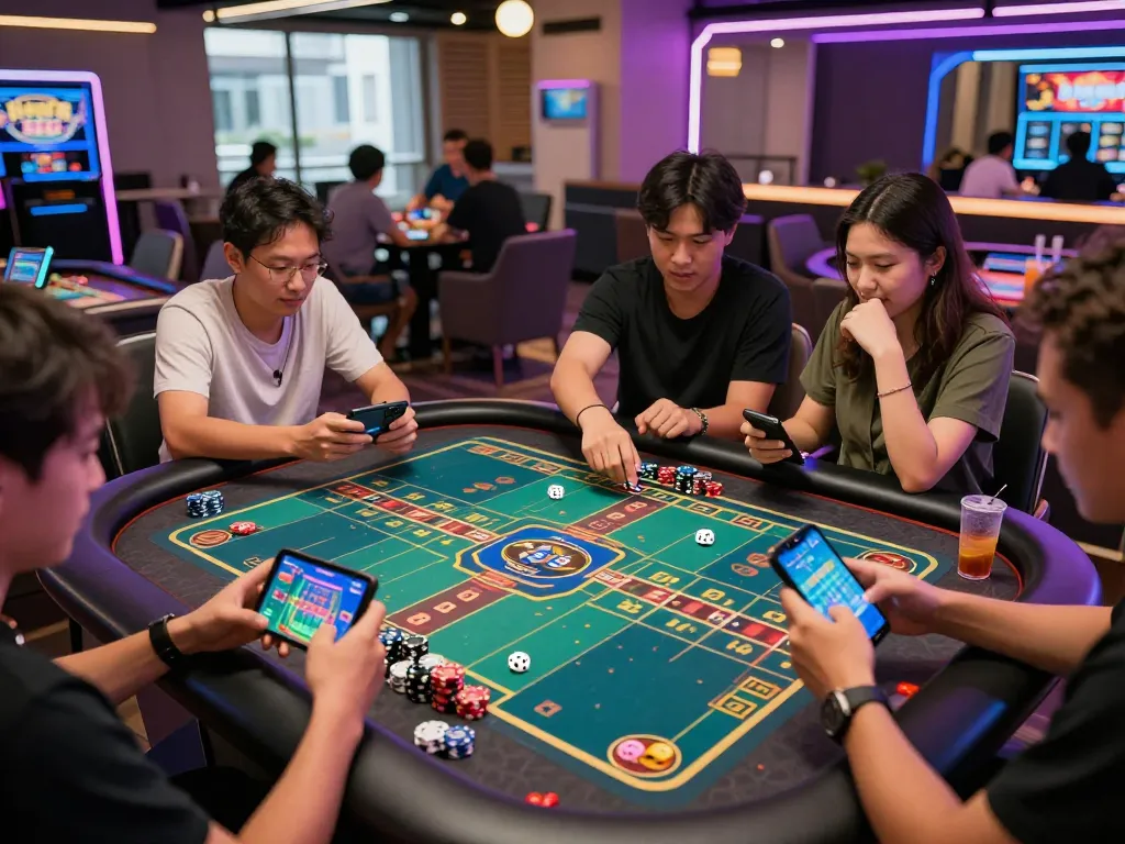 Dynamic players enjoying tài xỉu online in a lively casino setting.