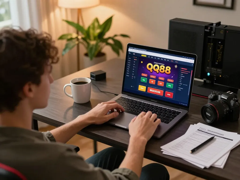 Engaging in online casino gameplay on qq88 from a cozy home setting, showcasing strategic betting notes.