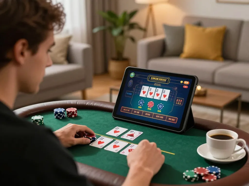 Player immersed in online SC88 casino gaming experience, focused on poker strategy and engaging gameplay.