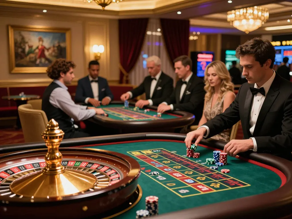 Casino roulette table action showcasing strategic bets.