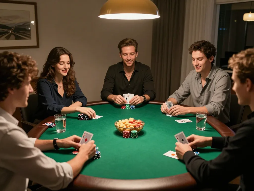 CM88 enthusiasts celebrating a poker win during a friendly game night with vibrant details.
