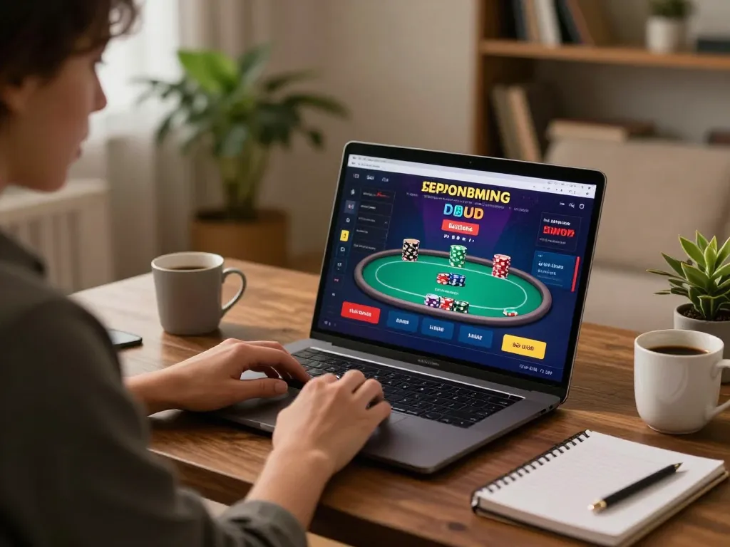 Engaged player using F168 strategies for successful online poker gameplay in a cozy home setting
