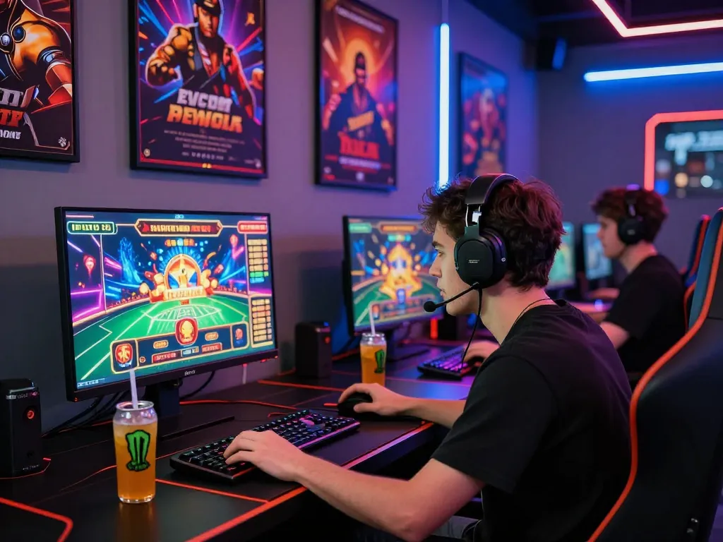 Hit club online gaming scene with a player immersed in casino games and vibrant visuals.