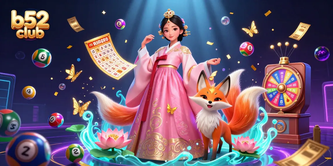 Experience thrilling wins at b52 club with a vibrant 3D illustration featuring dynamic gaming elements and lucky symbols.