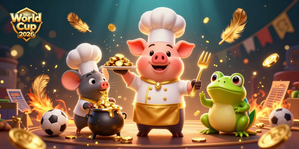 Participate in World Cup 2026 gambling excitement with a lively chef pig, sous-chef mouse, and food critic frog.