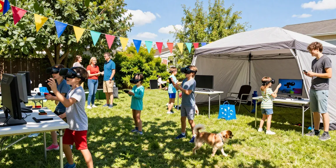 Exciting gaming party Kent with kids engaged in games, bright decorations, and a joyful atmosphere.