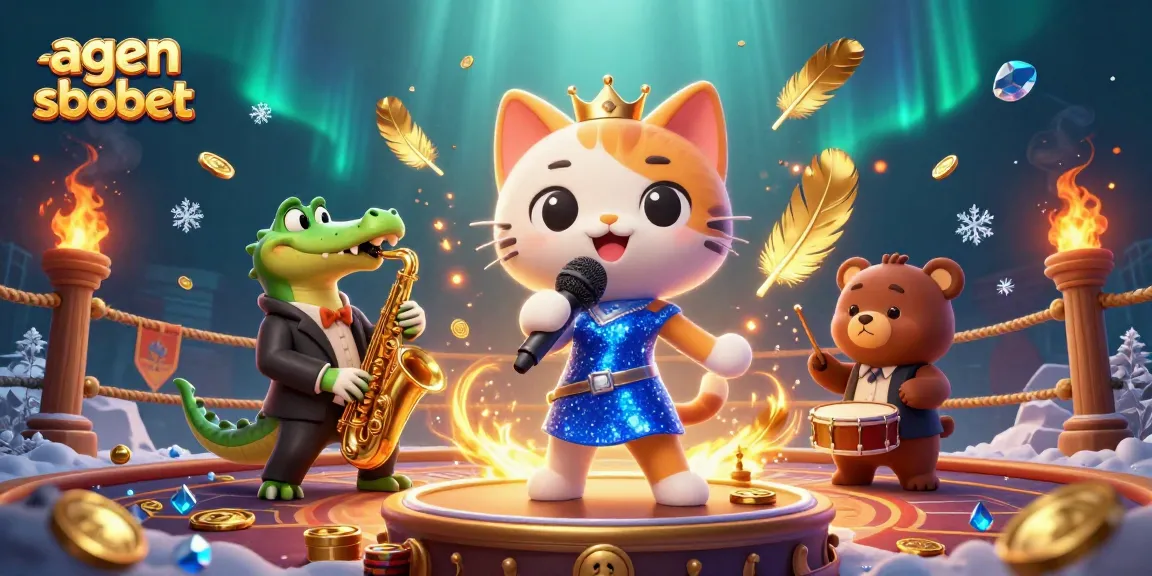Bet on agen sbobet with live action featuring cartoon characters singing and playing instruments in a vibrant casino scene.