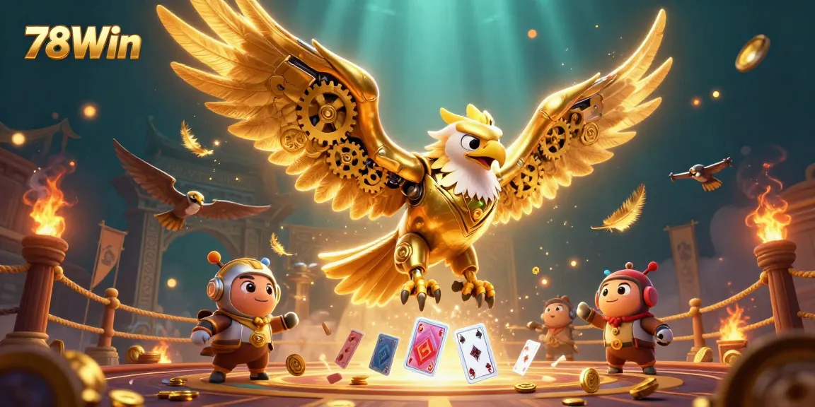 Experience the thrilling dive of the 78Win eagle through cards, gold coins, and casino vibes.